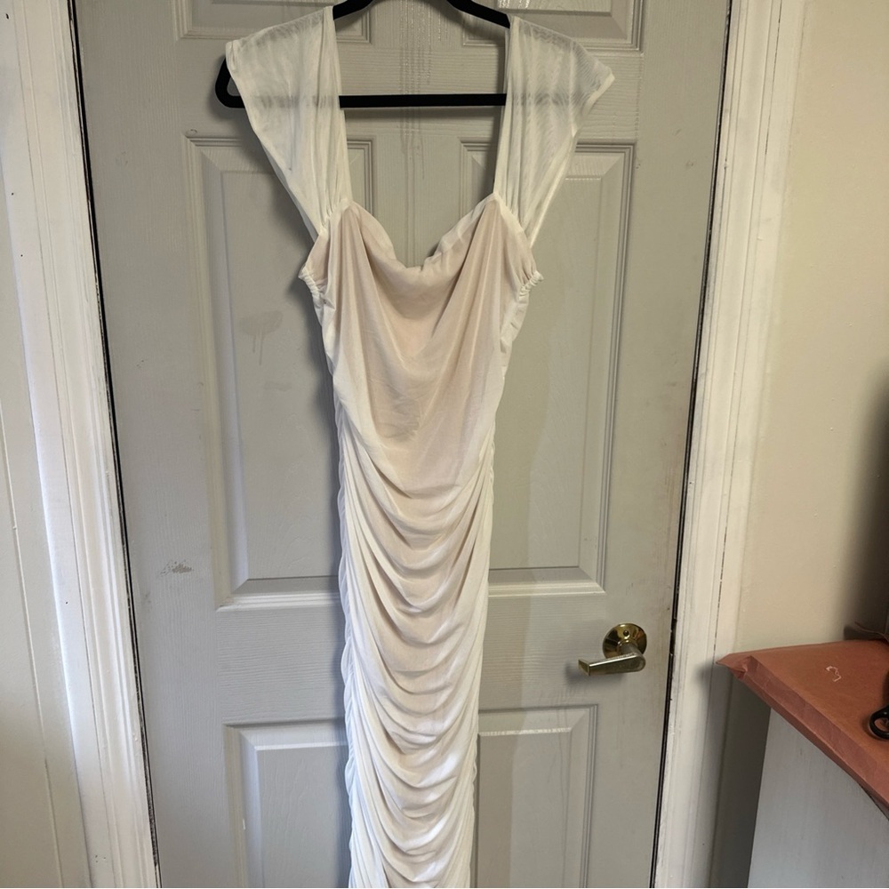 Elegant White Ruched Maxi Dress
